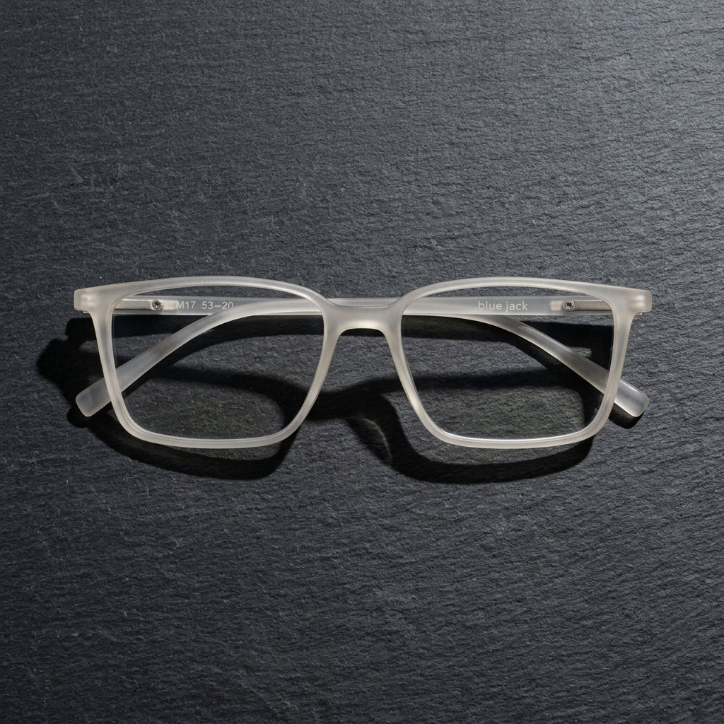 Blue Jack Unisex Transparent Square Eyeglass Frame – Frost White | Lightweight Optical Glasses