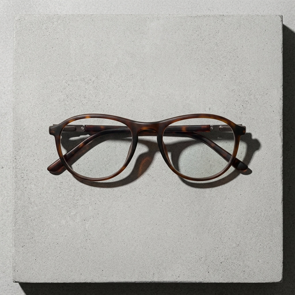 Unisex Round Eyeglass Frame – Brown Transparent with Metal Temples | Vintage Style Optical Glasses