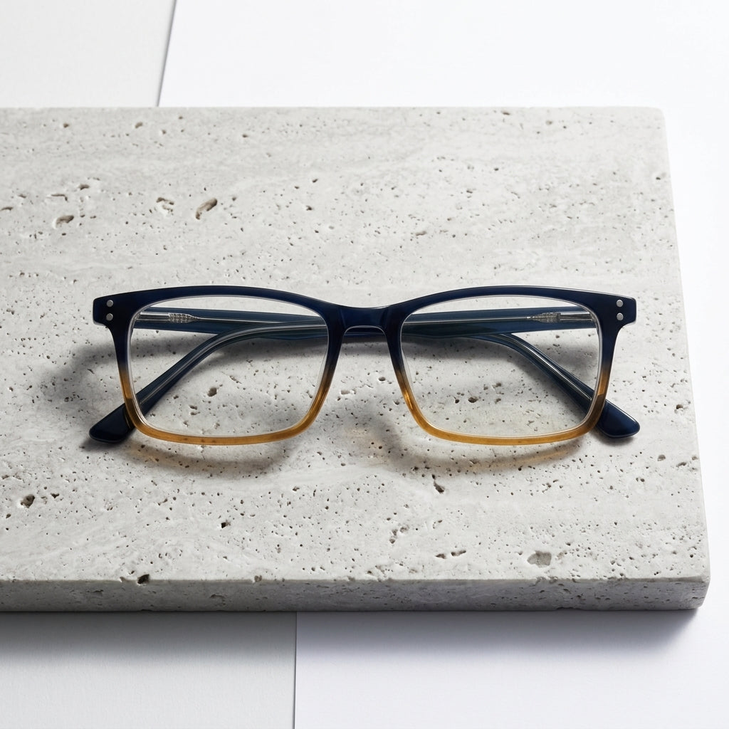 Unisex Rectangle Eyeglass Frame – Black & Amber Gradient | Premium Stylish Optical Glasses