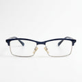 Unisex Half Rim Rectangle Eyeglass Frame – Navy Blue & Silver | Lightweight Metal Optical Glasses