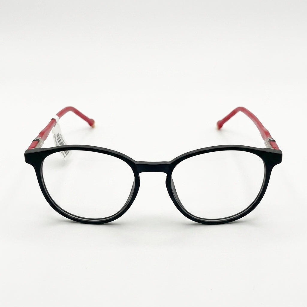 Unisex Narrow Oval Eyeglass Frame – Matte Black & Red | Trendy Retro Optical Glasses