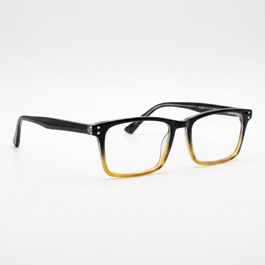 Unisex Rectangle Eyeglass Frame – Black & Amber Gradient | Premium Stylish Optical Glasses