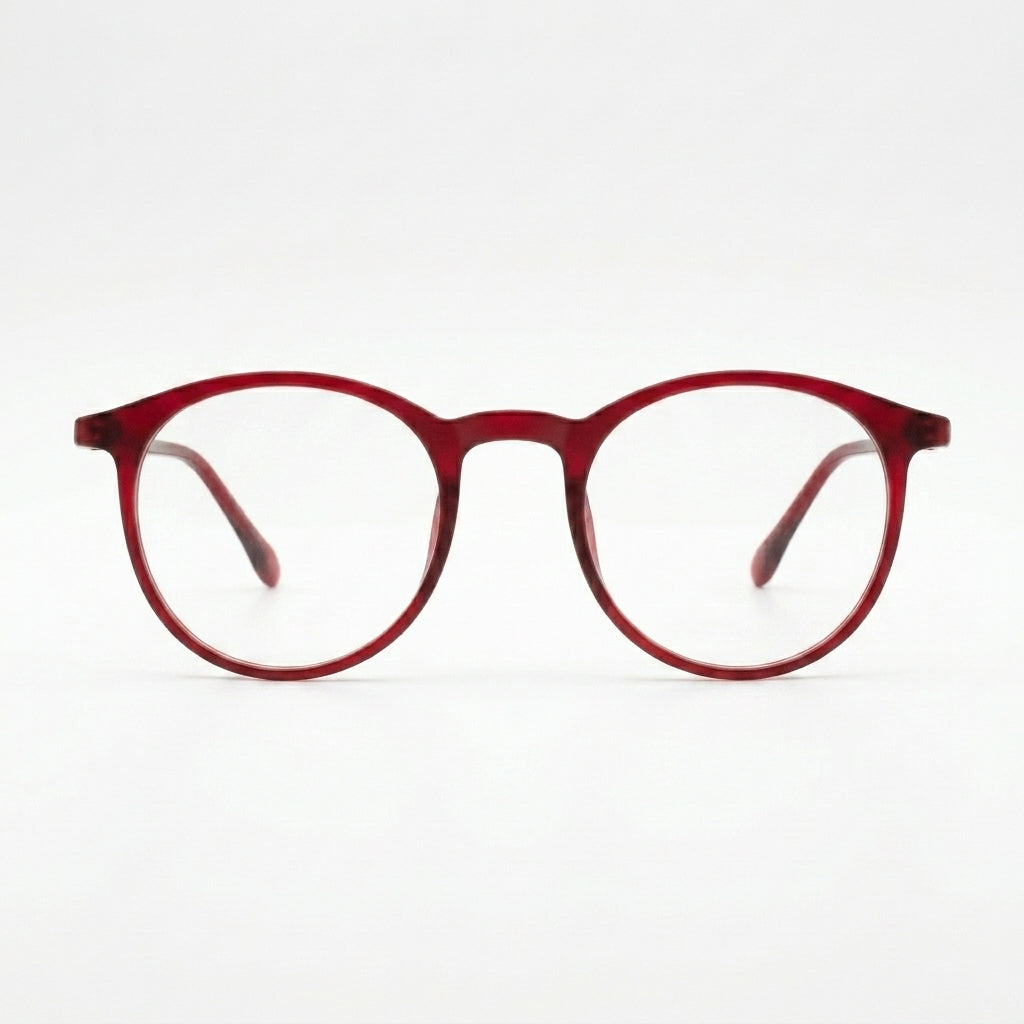Unisex Round Eyeglass Frame – Transparent Red | Lightweight Stylish Optical Glasses