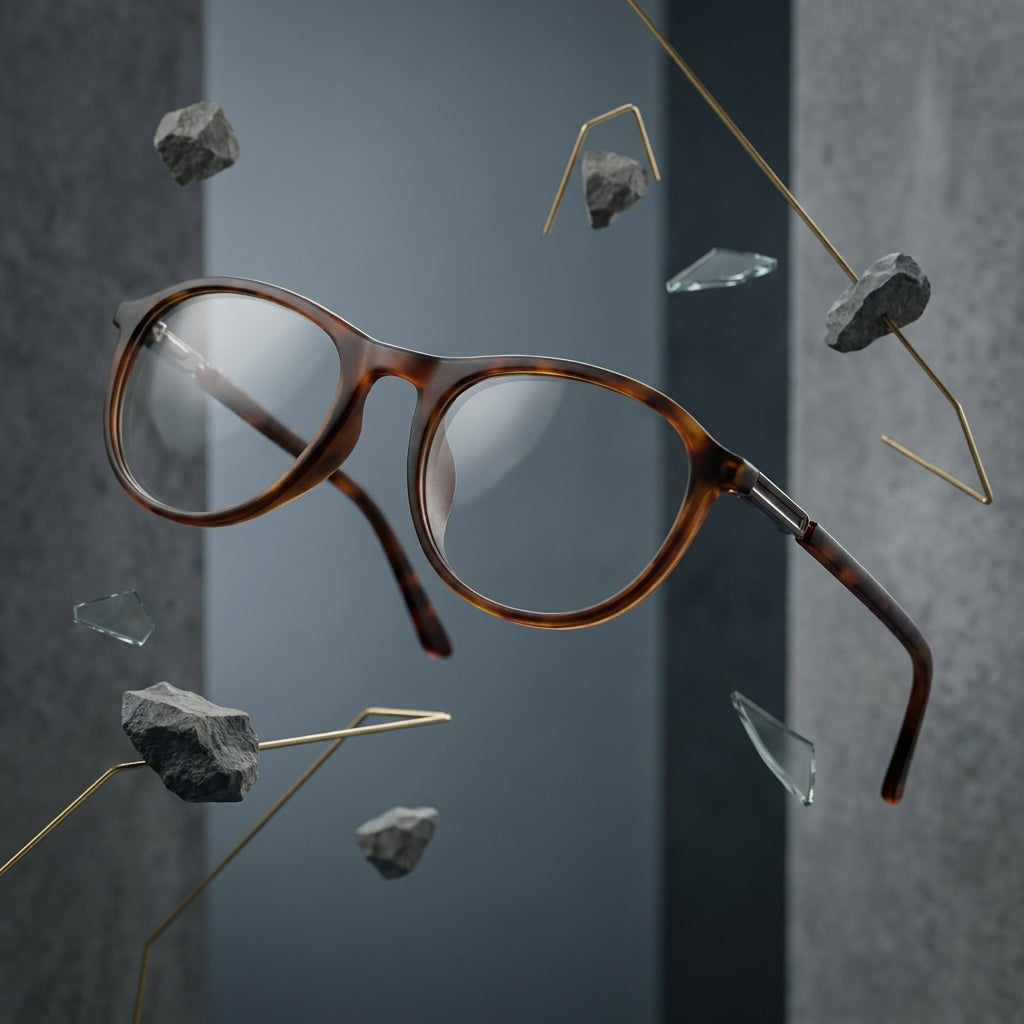 Unisex Round Eyeglass Frame – Brown Transparent with Metal Temples | Vintage Style Optical Glasses
