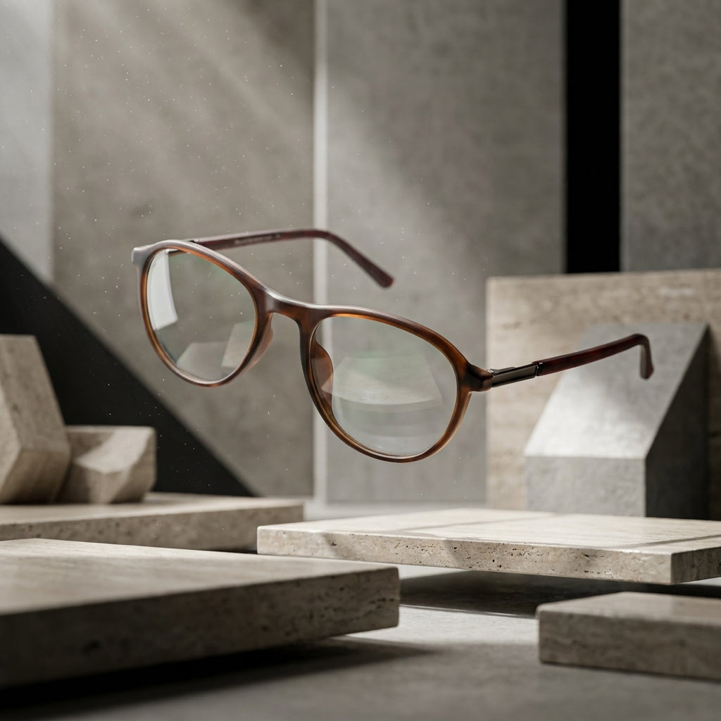 Unisex Round Eyeglass Frame – Brown Transparent with Metal Temples | Vintage Style Optical Glasses