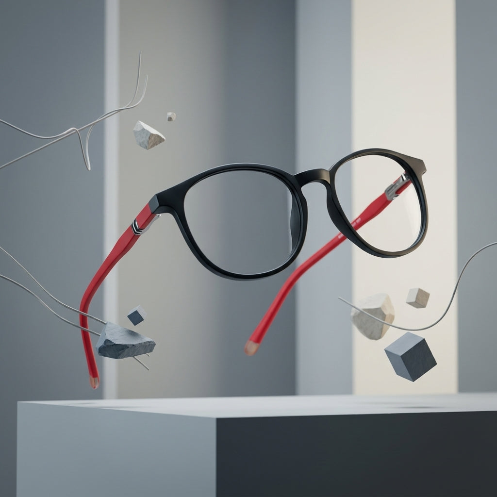 Unisex Narrow Oval Eyeglass Frame – Matte Black & Red | Trendy Retro Optical Glasses