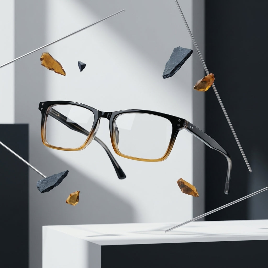 Unisex Rectangle Eyeglass Frame – Black & Amber Gradient | Premium Stylish Optical Glasses